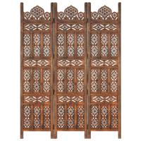 Kamerscherm 3 panelen handgesneden 120x165 cm mangohout bruin - thumbnail