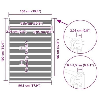 VidaXL Zebra rolgordijn 100x100 cm stofbreedte 95,9 cm donkergrijs