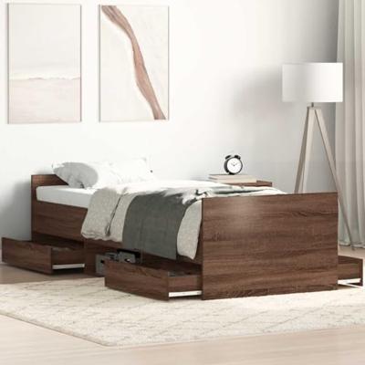Bedframe met hoofd- en voeteneinde bruin eikenkleur 75x190 cm