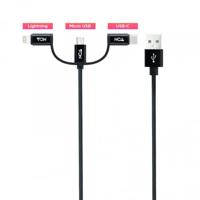 NANOCABLE 10.01.3200 3-in-1 USB-kabel, USB-A-stekker, gegevens op 3 soorten aansluitingen (USB-C, micro-USB en Apple-apparaten), zwart, 1 m - thumbnail