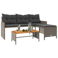Tuinbank met tafel en kussens L-vormig poly rattan grijs - thumbnail