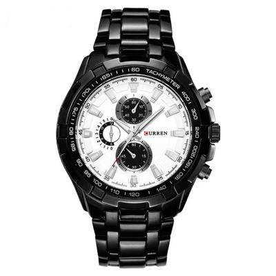 CURREN 8023 mannen RVS analoge sport quartz horloge (zwart geval wit gezicht)