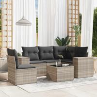 6-delige Loungeset met kussens poly rattan lichtgrijs - thumbnail