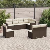8-delige Loungeset met kussens poly rattan bruin - thumbnail