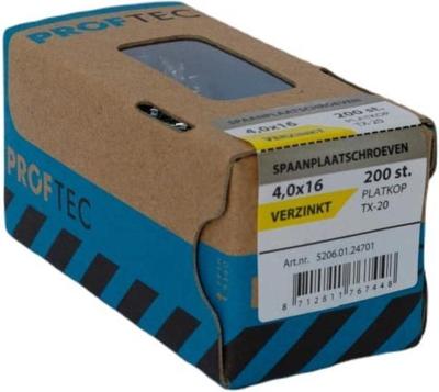 Proftec Spaanplaatschroef Vz Pk +Snijpunt Torx TX20 (+Bit) 4.0X16 | 200 stuks - 5206.01.24701 Proftec Spaanplaatschroef Vz Pk +Snijpunt Torx TX20 (+Bit) 4.0X16 | 200 stuks - 5206.01.24701