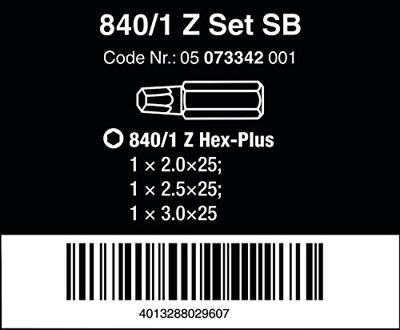 Wera 840/1 Z Set SB SiS Inbus-bit 2.0 mm, 2.5 mm, 3 mm Gereedschapsstaal Gelegeerd, Taai D 6.3 3 stuk(s)