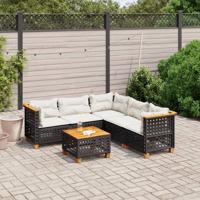 6-delige Loungeset met kussens poly rattan zwart - thumbnail
