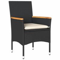 7-delige Tuinset met kussens poly rattan en acaciahout zwart - thumbnail