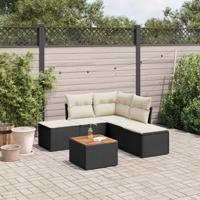 6-delige Loungeset met kussens poly rattan zwart - thumbnail