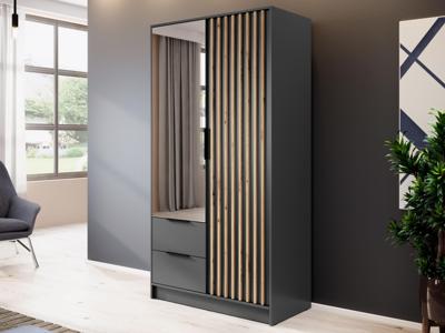 Kledingkast MELINDA 2 deuren 2 lades antraciet met spiegel Kledingkast MELINDA 2 deuren 2 lades antraciet met spiegel