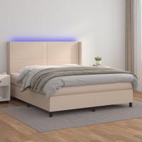 Boxspring met matras en LED kunstleer cappuccinokleur 160x200cm - thumbnail
