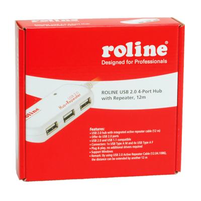 ROLINE USB 2.0 4-Poorts Hub met repeater, 12 m ROLINE USB 2.0 4-Poorts Hub met repeater, 12 m