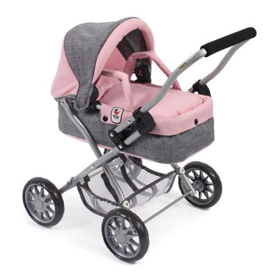 Kleine Poppenwagen Smarty - Melange Grijs Roze Kleine Poppenwagen Smarty - Melange Grijs Roze