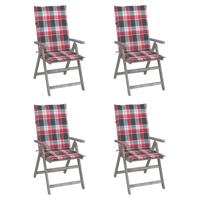 Tuinstoelen 4 st verstelbaar met kussens massief acaciahout - thumbnail