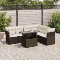 7-delige Loungeset met kussens poly rattan bruin - thumbnail
