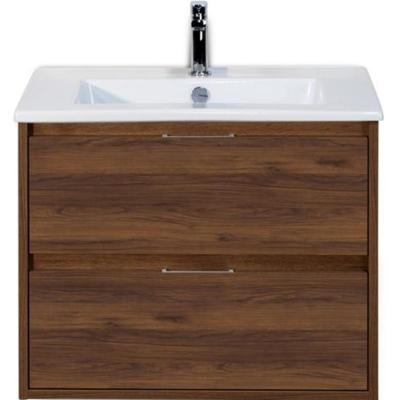 Porto Badmeubelset 70 cm - Walnoot - Keramische Wastafel Wit Slim