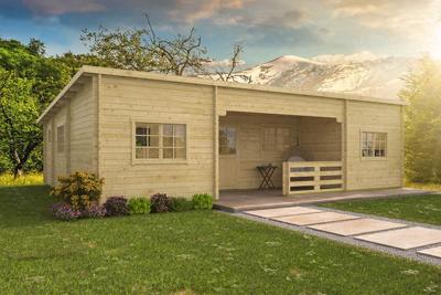 Tuindeco Extremadura Blokhut 1064x795 cm 44 mm vuren blank- Lessenaarsdak- Onbehandeld vurenhout- Tuindeco