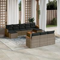 11-delige Loungeset met kussens poly rattan grijs - thumbnail