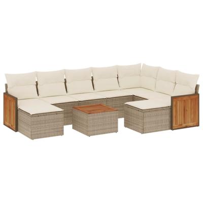 9-delige Loungeset met kussens poly rattan beige