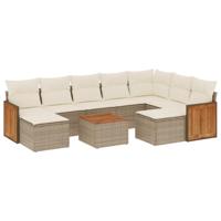 9-delige Loungeset met kussens poly rattan beige - thumbnail