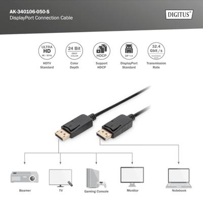 Digitus AK-340106-050-S DisplayPort-kabel DisplayPort Aansluitkabel DisplayPort-stekker, DisplayPort-stekker 5.00 m Zwart Vergulde steekcontacten, Afgeschermd Digitus AK-340106-050-S DisplayPort-kabel DisplayPort Aansluitkabel DisplayPort-stekker, DisplayPort-stekker 5.00 m Zwart Vergulde steekcontacten, Afgeschermd