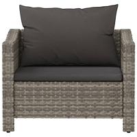 Tuinstoel met kussens poly rattan grijs - thumbnail