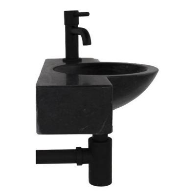 BWS Fonteinset | Fynn | Natuursteen | met kraan en sifon | 40x23x8cm | Mat Zwart