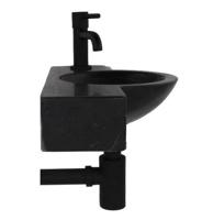 BWS Fonteinset | Fynn | Natuursteen | met kraan en sifon | 40x23x8cm | Mat Zwart - thumbnail