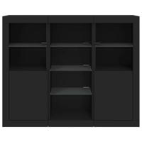 Dressoirs met LED-verlichting 3 st bewerkt hout zwart - thumbnail