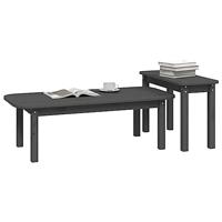 2-delige Salontafelset massief grenenhout grijs - thumbnail