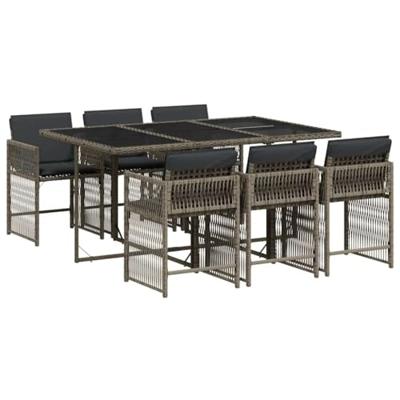7-delige Tuinset met kussens poly rattan grijs