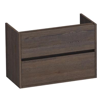 Brauer Adore - Onderkast Ondiep - 80 cm - met 2 Softclose Lades Greeploos en 1 Sifon Uitsparing - Lamellen Eiken Zwart