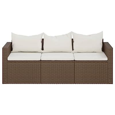 Tuinbank 3-zits met kussens poly rattan bruin