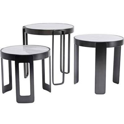 Kare Design Perelli Black Bijzettafel - Set Van 3 - Glas En Metaal