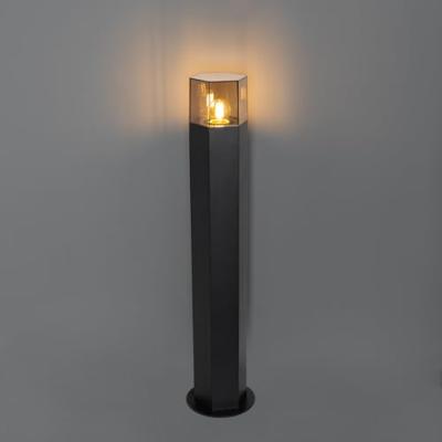 QAZQA Staande buitenlamp zwart met smoke kap zeshoek 70 cm - Denmark