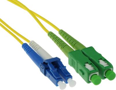 ACT 25 meter LSZH Singlemode 9/125 OS2 glasvezel patchkabel duplex met SC/APC en LC/UPC connectoren ACT 25 meter LSZH Singlemode 9/125 OS2 glasvezel patchkabel duplex met SC/APC en LC/UPC connectoren