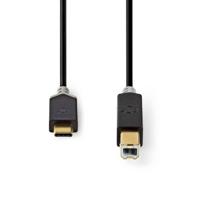 USB-Kabel | USB 2.0 | USB-C Male | USB-B Male | 480 Mbps | Verguld | 2.00 m | Rond | PVC | Antraciet - thumbnail