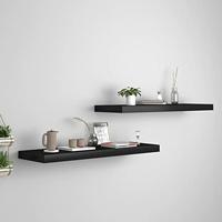 VidaXL Wandschappen zwevend 2 st 80x23,5x3,8 cm mdf zwart - thumbnail