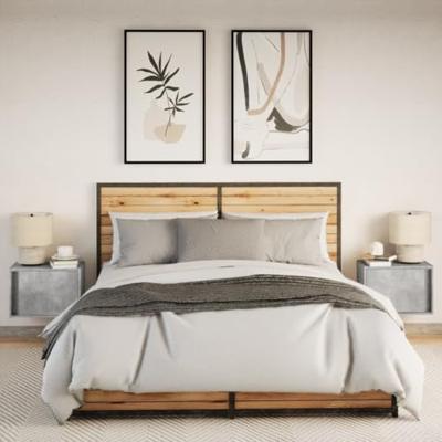 Nachtkastjes met LED's 2 st wandgemonteerd betongrijs