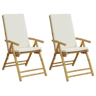 Tuinstoelen 4 st inklapbaar met kussens bamboe crèmewit - thumbnail