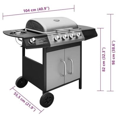 VidaXL Gasbarbecue 4+1 kookzone zwart en zilver