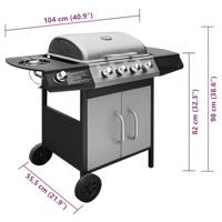 Gasbarbecue 4+1 kookzone zwart en zilver - thumbnail