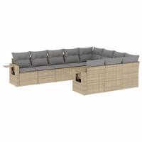 10-delige Loungeset met kussens poly rattan beige - thumbnail