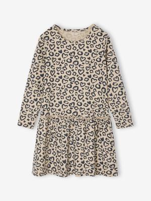 Meisjesjurk met print beige (poederkleur) Meisjesjurk met print beige (poederkleur)