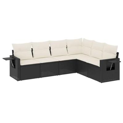 6-delige Loungeset met kussens poly rattan zwart