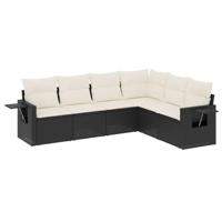 6-delige Loungeset met kussens poly rattan zwart - thumbnail