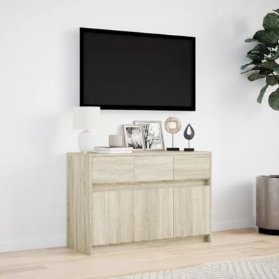Tv-meubel met LED 91x34x61 cm bewerkt hout sonoma eikenkleurig