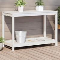 VidaXL Oppottafel met schap 108x50x75 cm massief grenenhout wit - thumbnail
