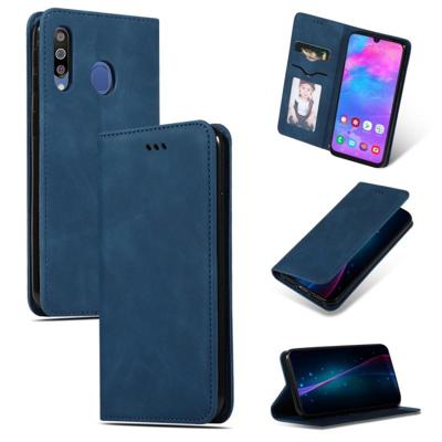 Retro huid voelen Business magnetische horizontale Flip lederen case voor Galaxy M30/A40s (marineblauw)