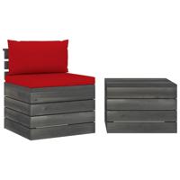 2-delige Loungeset met kussens pallet massief grenenhout - thumbnail